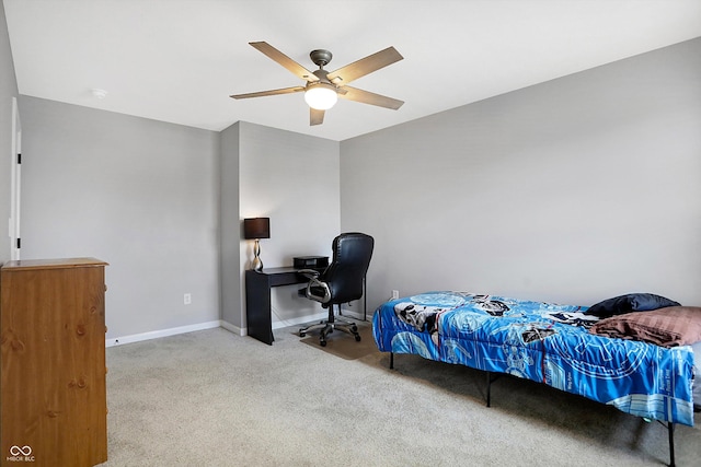 bedroom featuring baseboards, carpet flooring, and ceiling fan
