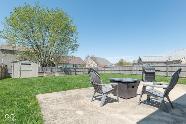 329 Dogwood Dr, Pendleton, IN 46064 - view of patio featuring a storage shed, an outbuilding, and grilling area