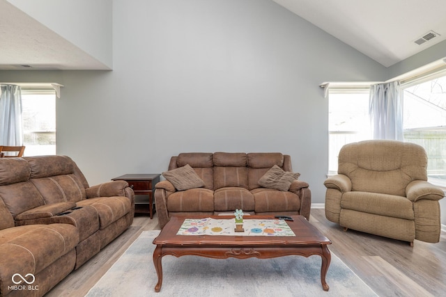 329 Dogwood Dr, Pendleton, IN 46064 - living area featuring light wood-style flooring and high vaulted ceiling