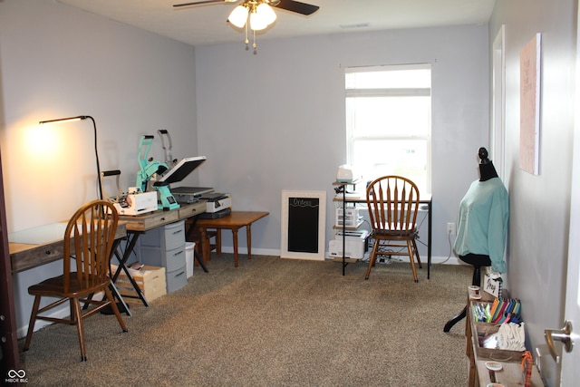 981 Redwood Dr, Franklin, IN 46131 - home office with ceiling fan and carpet