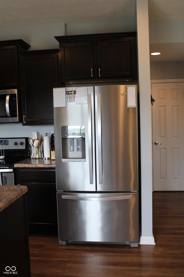 981 Redwood Dr, Franklin, IN 46131 - kitchen with stainless steel appliances and dark wood-style floors