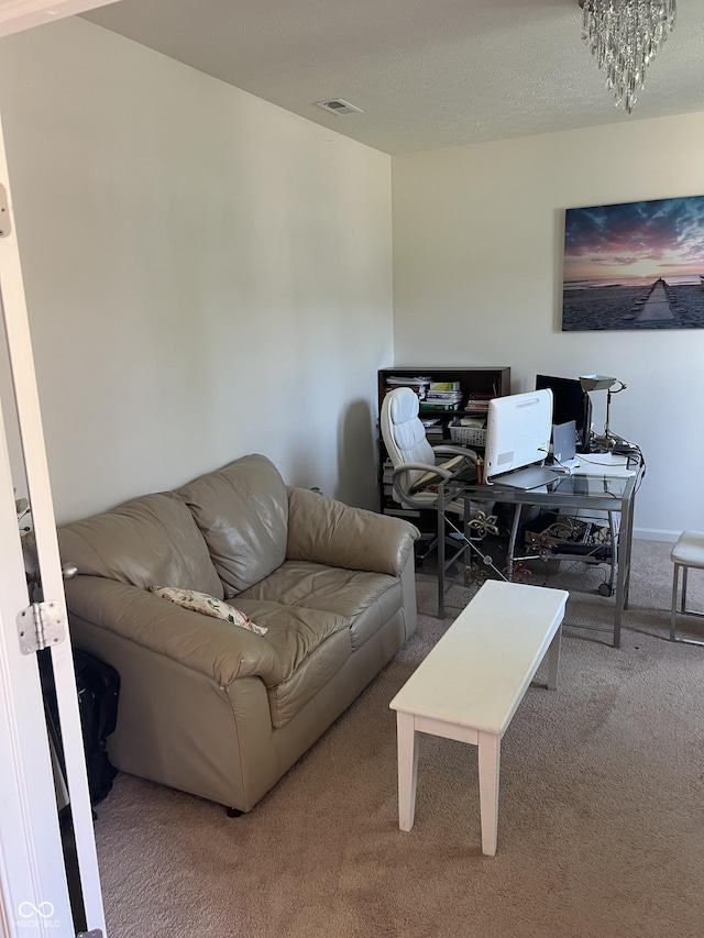 carpeted living room featuring visible vents