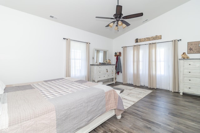 8267 W County Road 350 S, Shirley, IN 47384 - bedroom with ceiling fan, visible vents, vaulted ceiling, and wood finished floors