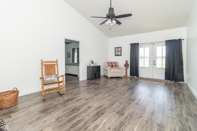 8267 W County Road 350 S, Shirley, IN 47384 - living area featuring baseboards, visible vents, a ceiling fan, and wood finished floors