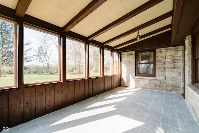 6047 W 56th St, Indianapolis, IN 46254 - unfurnished sunroom featuring vaulted ceiling with beams