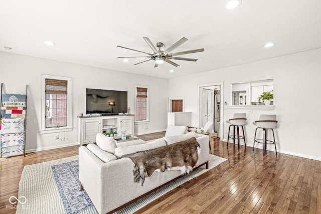 5028 Graceland Ave, Indianapolis, IN 46208 - living area with recessed lighting, a ceiling fan, baseboards, and wood finished floors