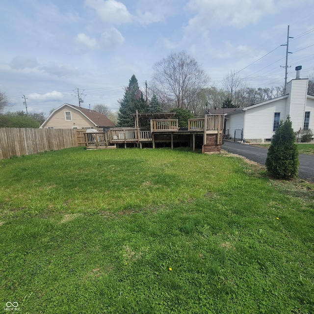 1024 Foltz St, Indianapolis, IN 46241 - view of yard featuring aphalt driveway, fence, and a wooden deck