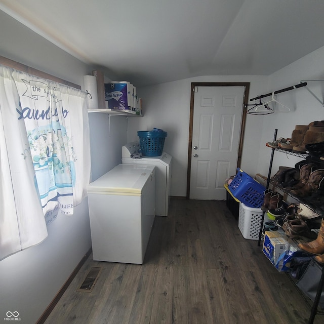 1024 Foltz St, Indianapolis, IN 46241 - laundry area with independent washer and dryer, wood finished floors, laundry area, and visible vents
