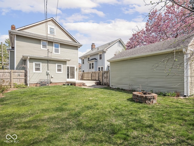 317 E 37th St, Indianapolis, IN 46205 - back of house featuring a lawn, a fire pit, and fence