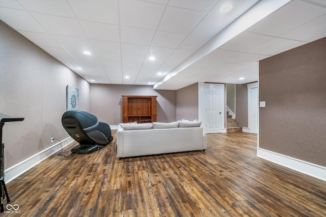 2353 Woodcreek Crossing Blvd, Avon, IN 46123 - living area with baseboards, wood finished floors, stairway, and recessed lighting