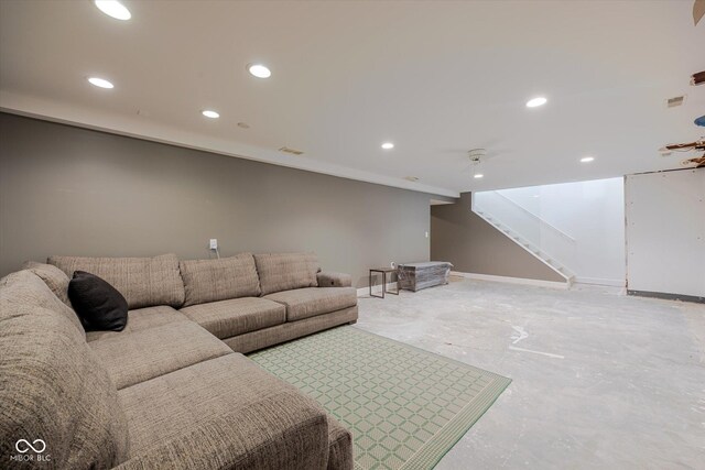 1227 S Pickwick Pt, Bloomington, IN 47401 - living area with recessed lighting, stairway, and concrete flooring