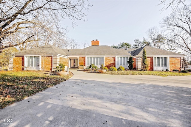1227 S Pickwick Pt, Bloomington, IN 47401 - single story home featuring brick siding, concrete driveway, and a chimney