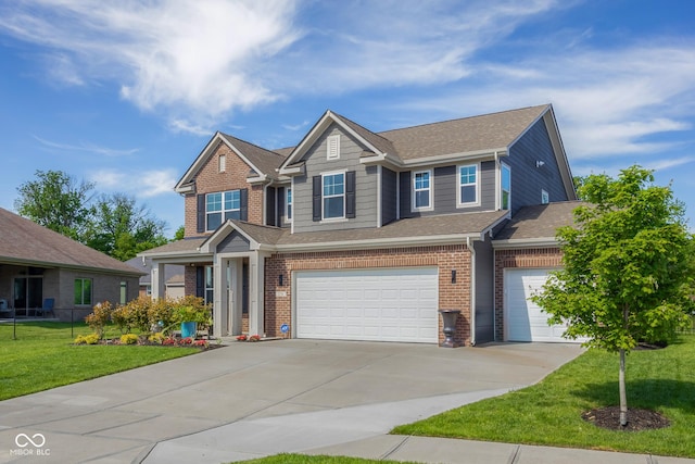 2736 Victory Dr, Columbus, IN 47203 - view of front of property featuring brick siding, concrete driveway, a front yard, an attached garage, and roof with shingles