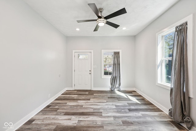 422 N Oxford St, Indianapolis, IN 46201 - foyer entrance with wood finished floors, baseboards, recessed lighting, and ceiling fan