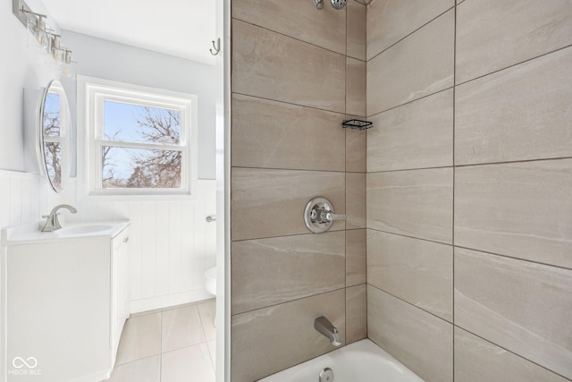 422 N Oxford St, Indianapolis, IN 46201 - bathroom with toilet, vanity, shower / bath combination, and tile patterned flooring