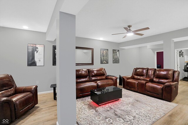 6869 W Winding, Mccordsville, IN 46055 - living room with light wood-style flooring, ceiling fan, baseboards, and recessed lighting