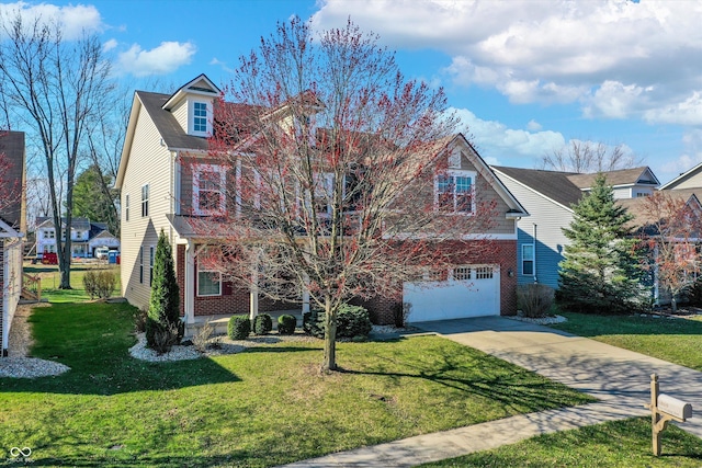 6869 W Winding, Mccordsville, IN 46055 - view of front of house with a garage, brick siding, a front lawn, and concrete driveway