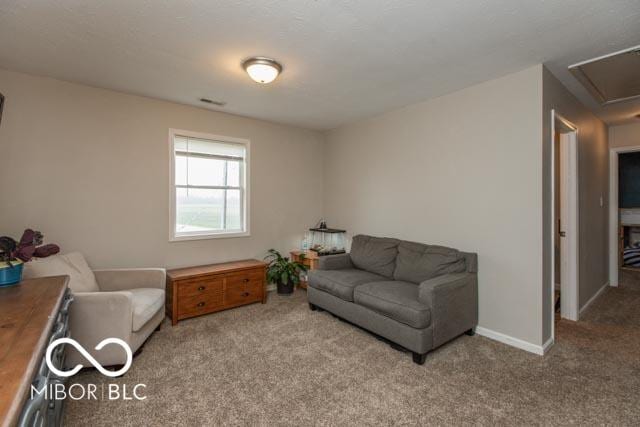 5973 Masten Rd, Coatesville, IN 46121 - carpeted living room featuring baseboards and attic access