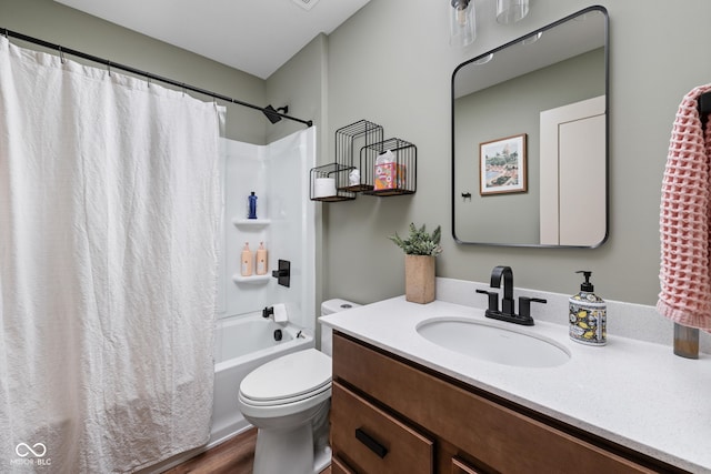 1024 Cyprian Way, Lebanon, IN 46052 - full bathroom with toilet, vanity, shower / bath combination with curtain, and wood finished floors