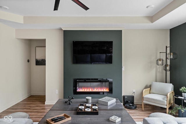 1024 Cyprian Way, Lebanon, IN 46052 - living area with wood finished floors, a glass covered fireplace, and baseboards