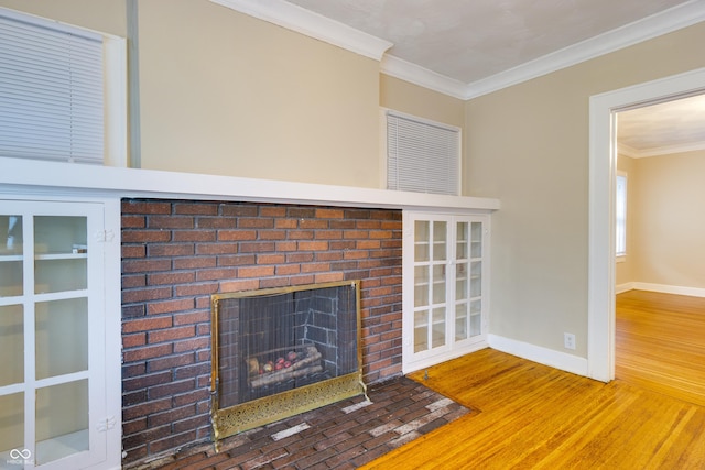 3619 Salem St, Indianapolis, IN 46208 - details featuring baseboards, a fireplace, crown molding, and wood finished floors