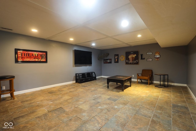 playroom with baseboards, visible vents, and recessed lighting