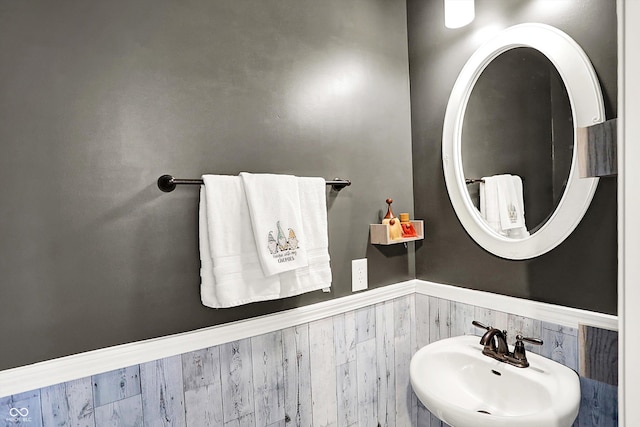 16491 Wheatley Ct, Fishers, IN 46040 - bathroom with a sink, a wainscoted wall, and wood walls