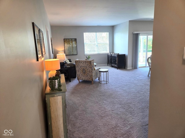 living room featuring baseboards and carpet
