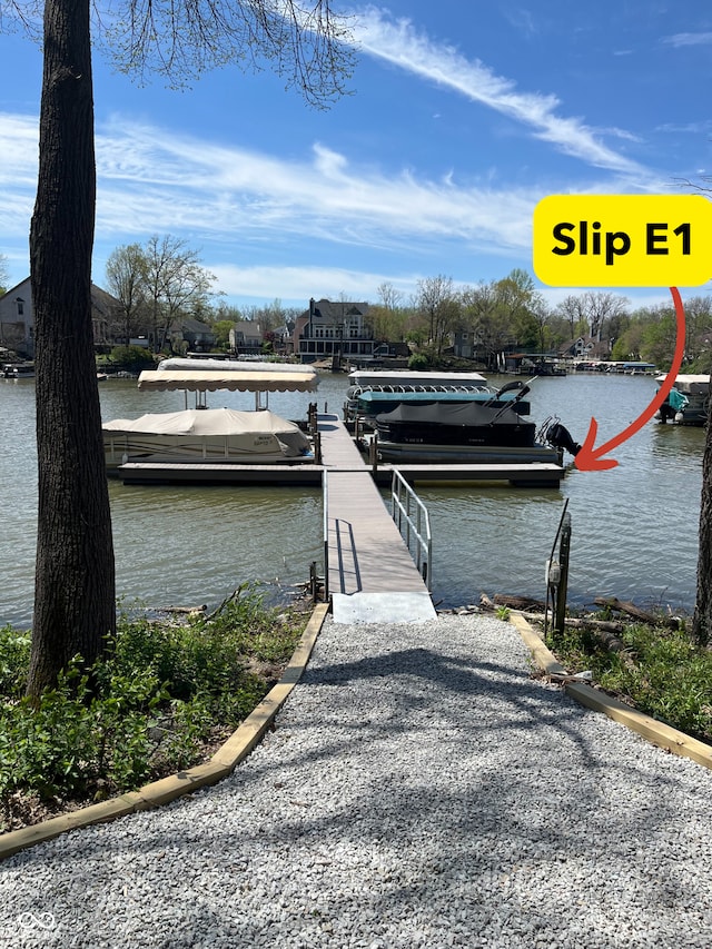 view of dock with a water view
