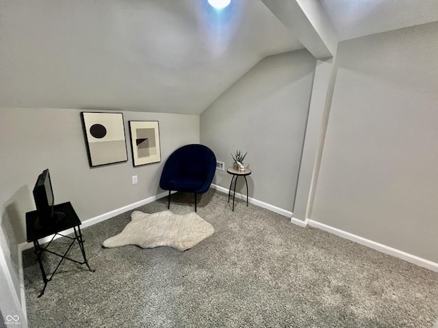4205 Rookwood Ave, Indianapolis, IN 46208 - living area featuring baseboards, lofted ceiling, and carpet