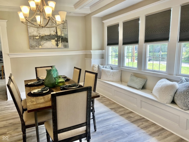 4205 Rookwood Ave, Indianapolis, IN 46208 - dining space featuring wood finished floors, an inviting chandelier, and beam ceiling
