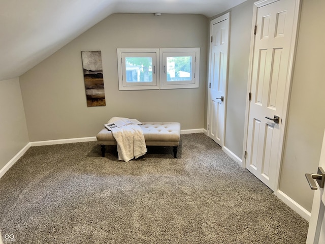 4205 Rookwood Ave, Indianapolis, IN 46208 - living area with lofted ceiling, baseboards, and carpet floors