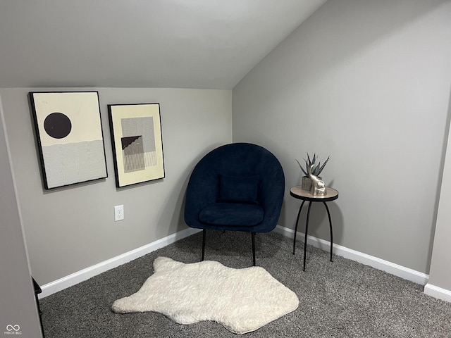 4205 Rookwood Ave, Indianapolis, IN 46208 - sitting room featuring baseboards, lofted ceiling, and carpet floors