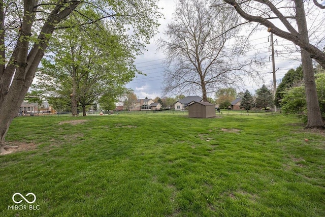 view of yard with a storage shed and an outbuilding