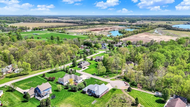 drone / aerial view featuring a water view and a residential view