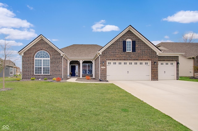 3799 Hoosier Down Dr, Bargersville, IN 46106 - view of front of property with brick siding, an attached garage, a front lawn, and concrete driveway