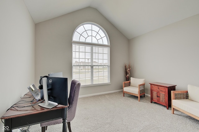 3799 Hoosier Down Dr, Bargersville, IN 46106 - office area with vaulted ceiling, carpet floors, and baseboards