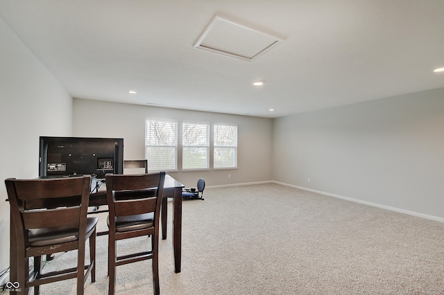 3799 Hoosier Down Dr, Bargersville, IN 46106 - carpeted home office featuring attic access, baseboards, and recessed lighting