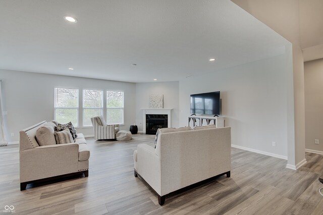 3799 Hoosier Down Dr, Bargersville, IN 46106 - living room with light wood-type flooring, baseboards, a fireplace, and recessed lighting