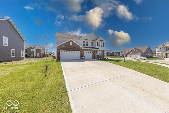5839 Altar Bell Cir, Greenwood, IN 46143 - traditional-style house featuring concrete driveway, brick siding, a residential view, and a front lawn