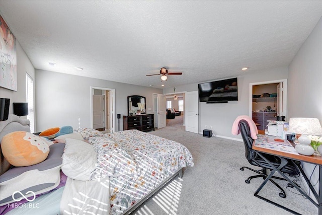 5839 Altar Bell Cir, Greenwood, IN 46143 - carpeted bedroom featuring baseboards, ceiling fan, a textured ceiling, and visible vents