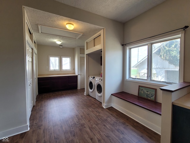 2628 N 150 E, Rushville, IN 46173 - laundry area with baseboards, a textured ceiling, separate washer and dryer, and dark wood finished floors