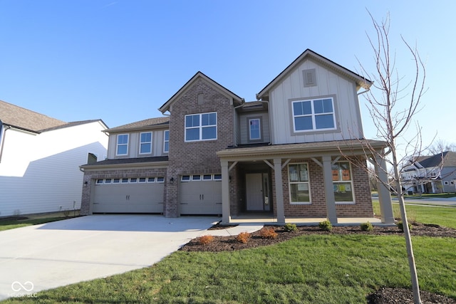 10543 Banyan Wood Ct, Indianapolis, IN 46239 - craftsman-style home featuring a porch, brick siding, board and batten siding, an attached garage, and concrete driveway