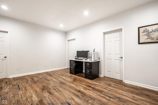 1603 E Market St, Indianapolis, IN 46201 - unfurnished office featuring dark wood-type flooring, baseboards, and recessed lighting