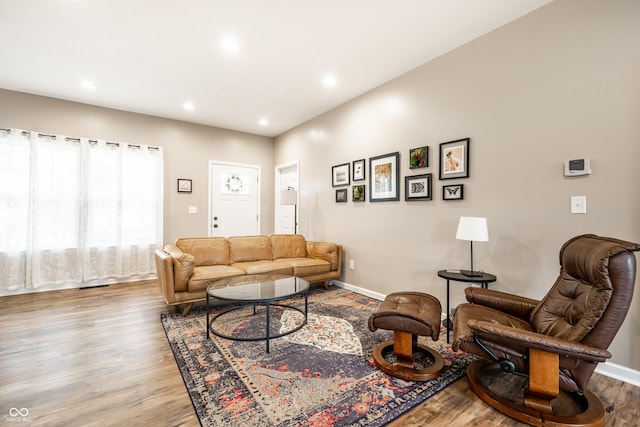 1603 E Market St, Indianapolis, IN 46201 - living room with wood finished floors, baseboards, and recessed lighting