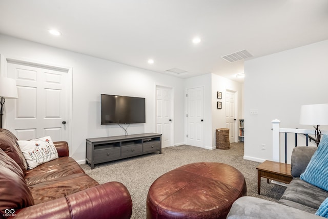 1603 E Market St, Indianapolis, IN 46201 - carpeted living room with visible vents, baseboards, recessed lighting, and attic access