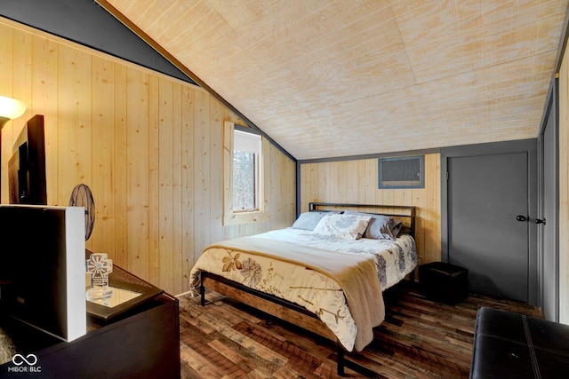 10495 Deer Run Rd, Poland, IN 47868 - bedroom with lofted ceiling, wood finished floors, and wooden walls