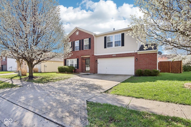10303 Memorial Knoll Dr, Indianapolis, IN 46234 - traditional home with driveway, a front yard, brick siding, a garage, and fence
