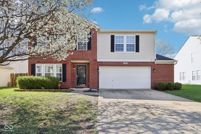 10303 Memorial Knoll Dr, Indianapolis, IN 46234 - traditional-style home with concrete driveway, a front yard, brick siding, and an attached garage