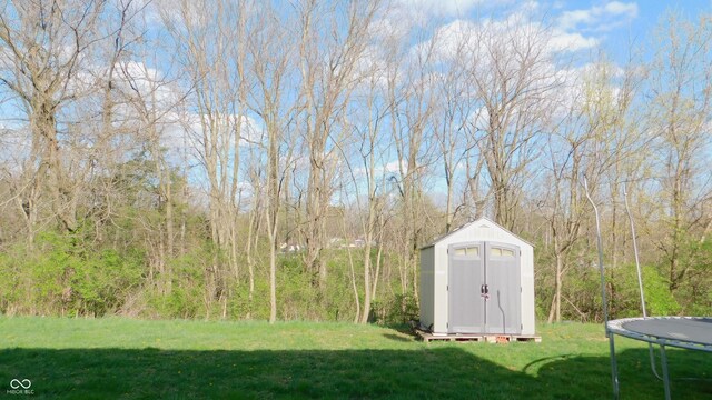 1139 Topp Creek Dr, Indianapolis, IN 46214 - view of grassy yard featuring a trampoline and a wooded view